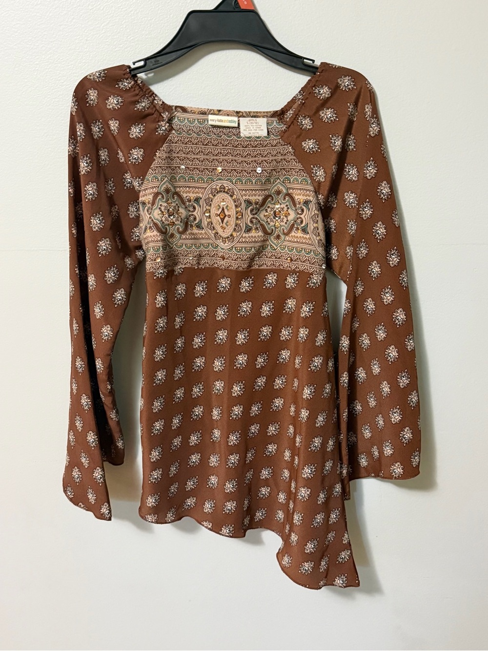 Mary-Kate and Ashley Girls L 10/12 Y2K Brown Paisley Tunic Top Bell Sleeve